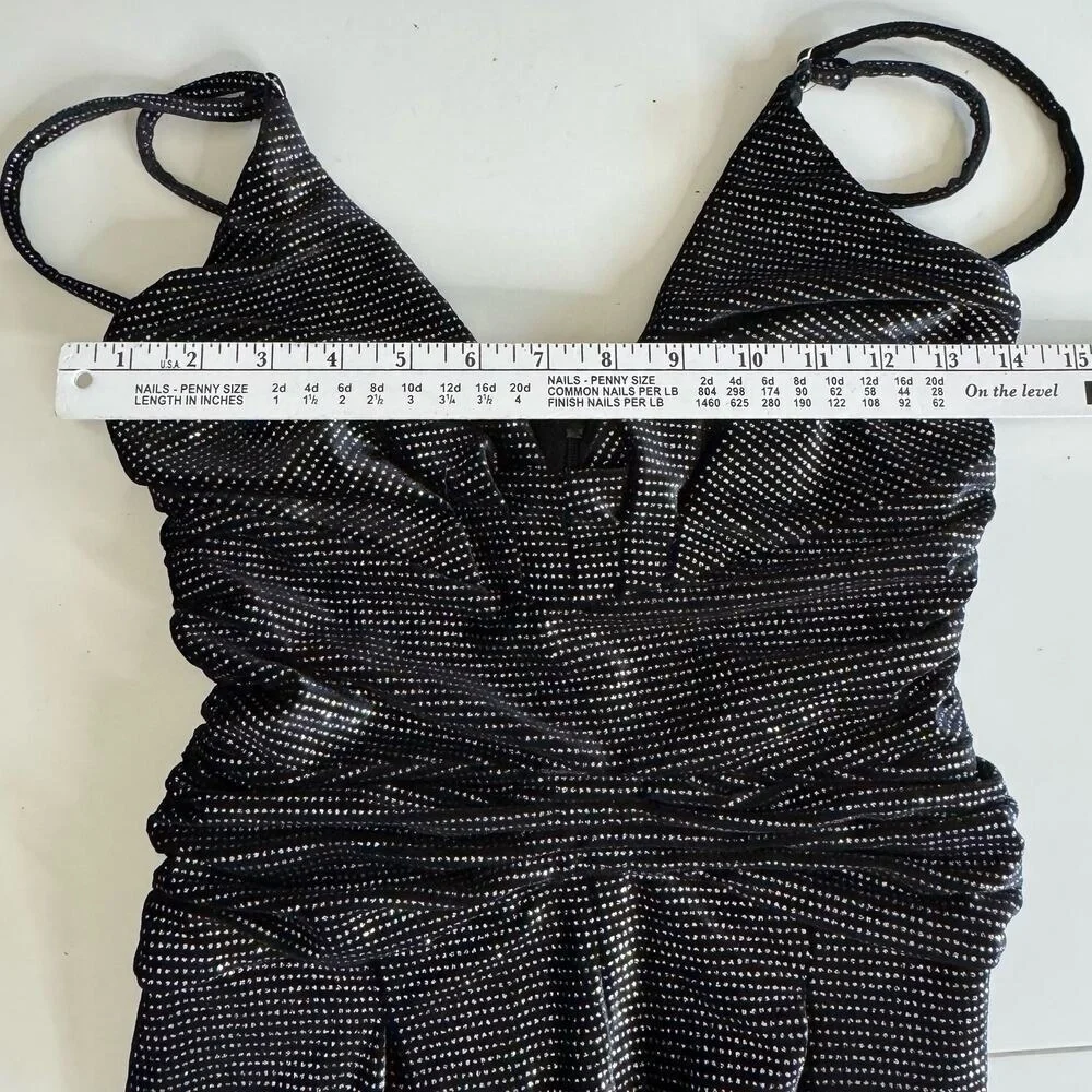 PatBo Jumpsuit Wide Leg Flowy Black Sparkly Velvet Size 2 - Picture 9 of 12